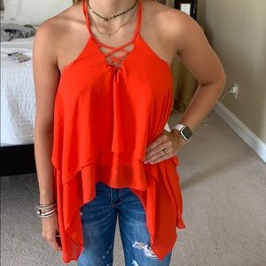 Reddish orange halter tank top